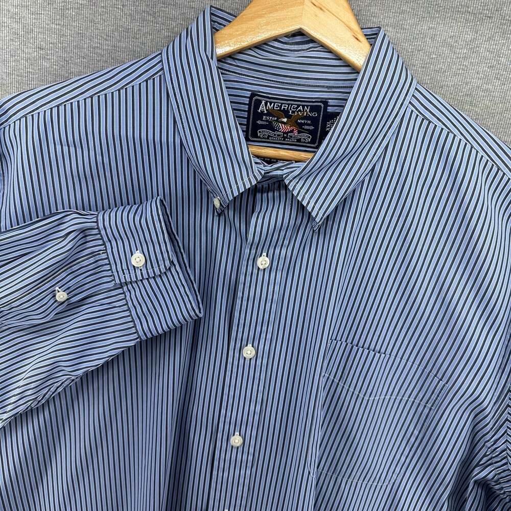 American Living Men's Blue Striped Long Sleeve Button Down Shirt Size XXL
